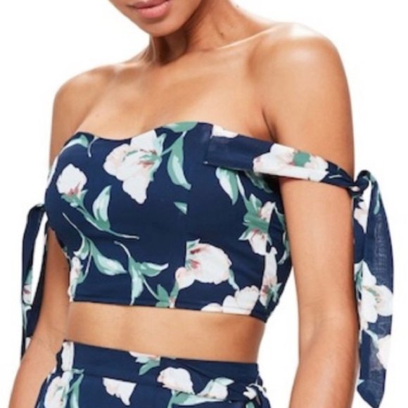 NWT Missguided Tie Shoulder Floral Bustier size 4 - Picture 1 of 3